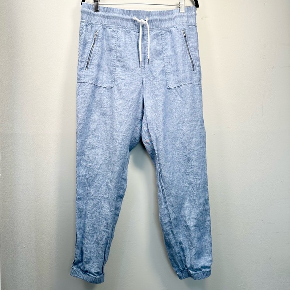Athleta Cabo Linen Light Blue Drawstring Joggers, 12 - Picture 6 of 16